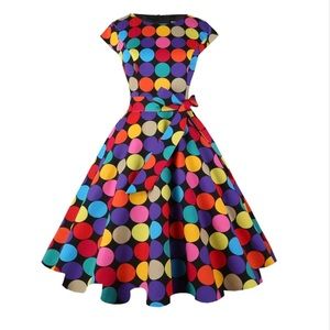 PUKAVT 1950 Boatneck Cap SleeveSwing Cocktail Dress w/pockets Medium NEW
